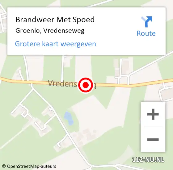 Locatie op kaart van de 112 melding: Brandweer Met Spoed Naar Groenlo, Vredenseweg op 15 juni 2016 21:13