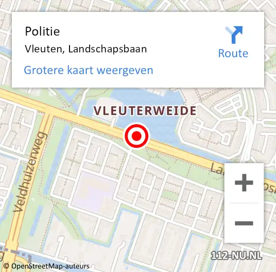 Locatie op kaart van de 112 melding: Politie Vleuten, Landschapsbaan op 16 juni 2016 14:11