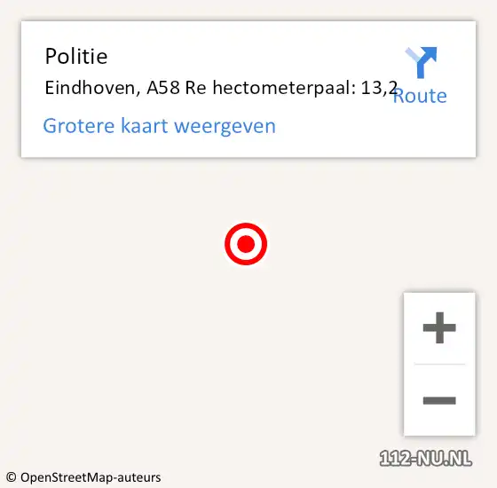 Locatie op kaart van de 112 melding: Politie Eindhoven, A58 Re hectometerpaal: 13,1 op 16 juni 2016 14:36