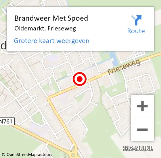 Locatie op kaart van de 112 melding: Brandweer Met Spoed Naar Oldemarkt, Frieseweg op 17 juni 2016 00:46