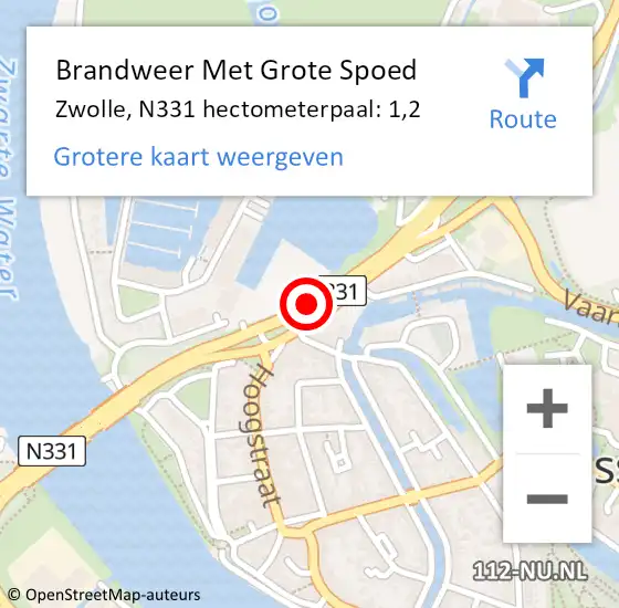 Locatie op kaart van de 112 melding: Brandweer Met Grote Spoed Naar Zwolle, N331 hectometerpaal: 1,2 op 17 juni 2016 00:57
