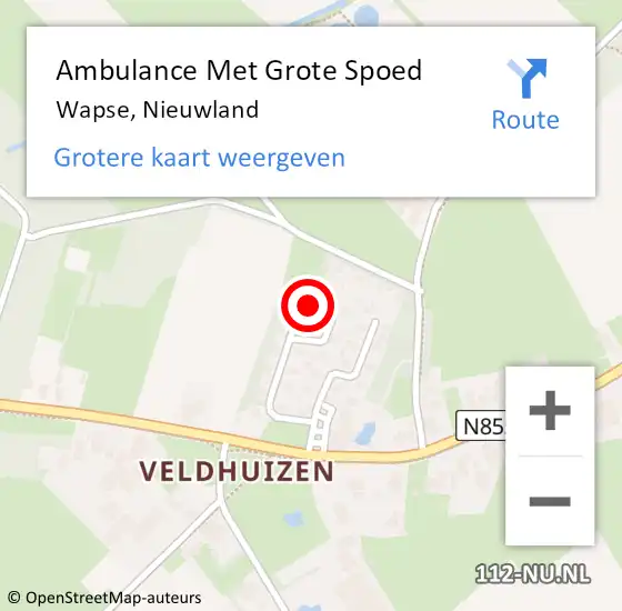 Locatie op kaart van de 112 melding: Ambulance Met Grote Spoed Naar Wapse, Nieuwland op 17 juni 2016 13:55