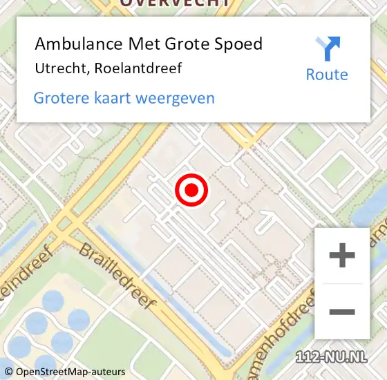 Locatie op kaart van de 112 melding: Ambulance Met Grote Spoed Naar Utrecht, Roelantdreef op 17 juni 2016 14:49
