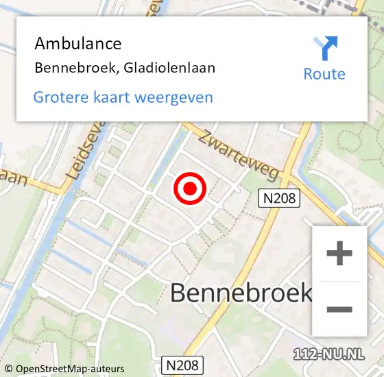 Locatie op kaart van de 112 melding: Ambulance Bennebroek, Gladiolenlaan op 17 juni 2016 21:21