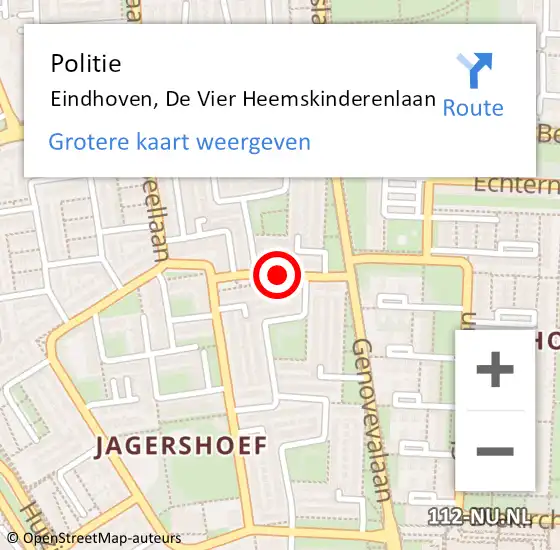 Locatie op kaart van de 112 melding: Politie Eindhoven, De Vier Heemskinderenlaan op 19 juni 2016 17:07
