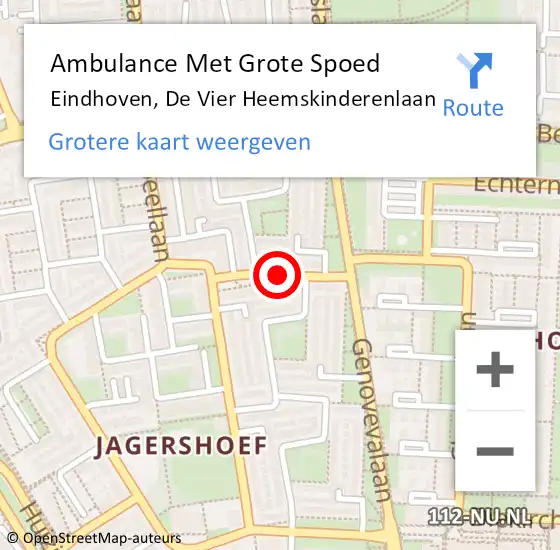 Locatie op kaart van de 112 melding: Ambulance Met Grote Spoed Naar Eindhoven, De Vier Heemskinderenlaan op 19 juni 2016 17:11