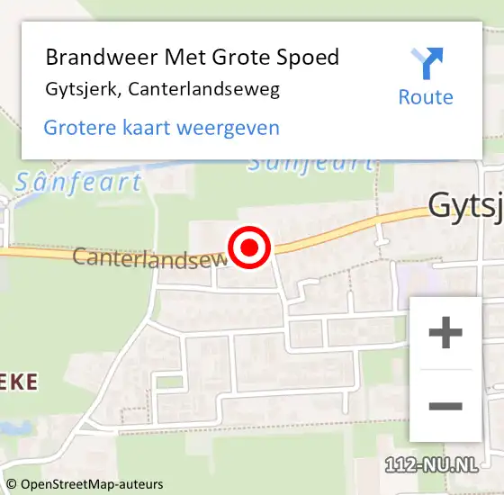Locatie op kaart van de 112 melding: Brandweer Met Grote Spoed Naar Gytsjerk, Canterlandseweg op 19 juni 2016 20:19