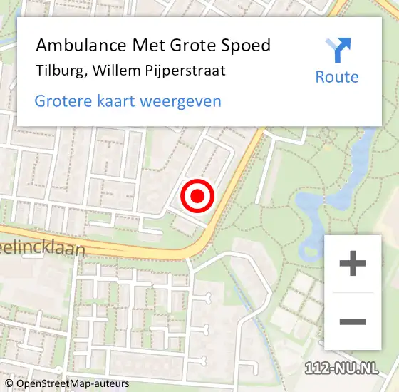 Locatie op kaart van de 112 melding: Ambulance Met Grote Spoed Naar Tilburg, Willem Pijperstraat op 18 december 2013 18:12