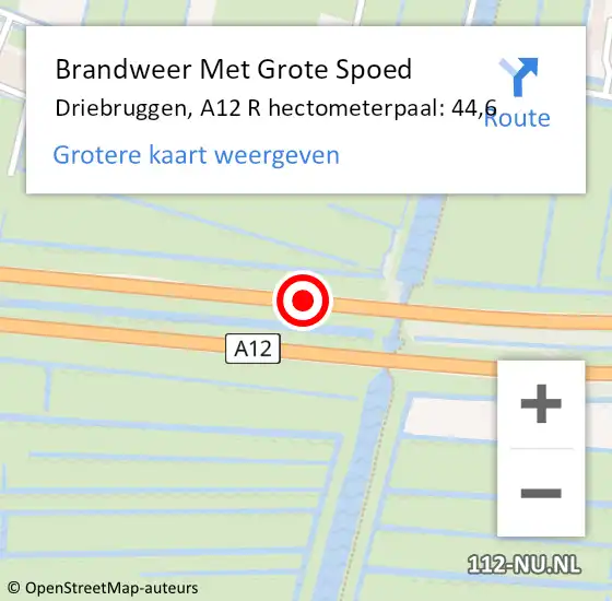 Locatie op kaart van de 112 melding: Brandweer Met Grote Spoed Naar Driebruggen, A12 R hectometerpaal: 44,6 op 20 juni 2016 22:25