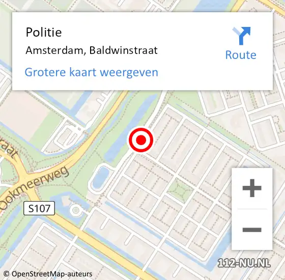 Locatie op kaart van de 112 melding: Politie Amsterdam, Baldwinstraat op 21 juni 2016 14:15