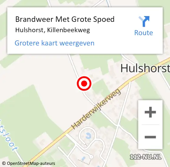 Locatie op kaart van de 112 melding: Brandweer Met Grote Spoed Naar Hulshorst, Killenbeekweg op 22 juni 2016 05:35