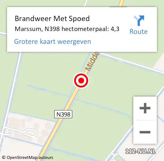 Locatie op kaart van de 112 melding: Brandweer Met Spoed Naar Marssum, N398 hectometerpaal: 4,3 op 22 juni 2016 08:55