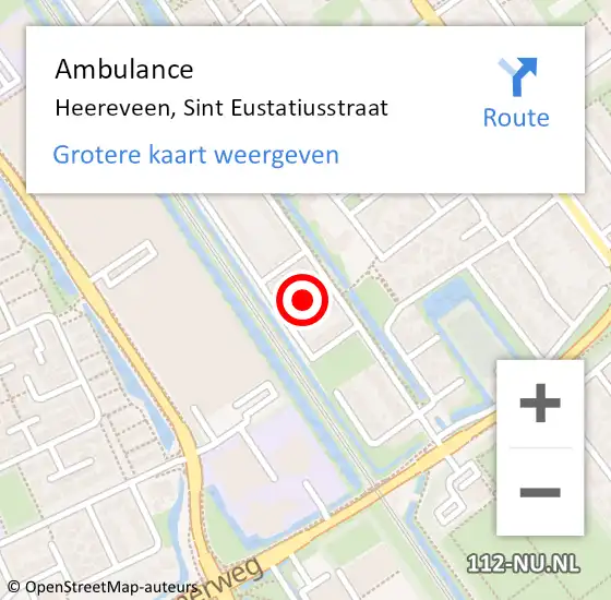 Locatie op kaart van de 112 melding: Ambulance Heereveen, Sint Eustatiusstraat op 22 juni 2016 16:38