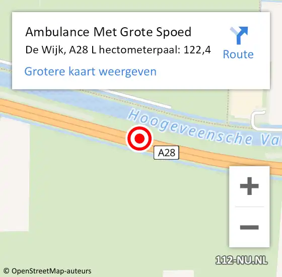 Locatie op kaart van de 112 melding: Ambulance Met Grote Spoed Naar De Wijk, A28 L hectometerpaal: 122,4 op 23 juni 2016 01:37