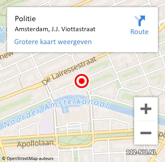 Locatie op kaart van de 112 melding: Politie Amsterdam, J.J. Viottastraat op 23 juni 2016 18:05