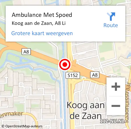 Locatie op kaart van de 112 melding: Ambulance Met Spoed Naar Koog aan de Zaan, A8 Li op 23 juni 2016 22:06
