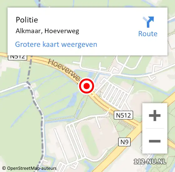 Locatie op kaart van de 112 melding: Politie Alkmaar, Hoeverweg op 24 juni 2016 16:48