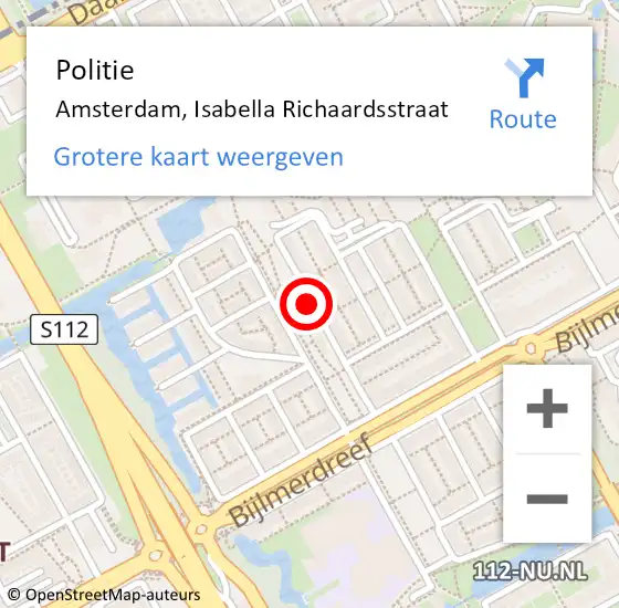 Locatie op kaart van de 112 melding: Politie Amsterdam, Isabella Richaardsstraat op 25 juni 2016 06:18
