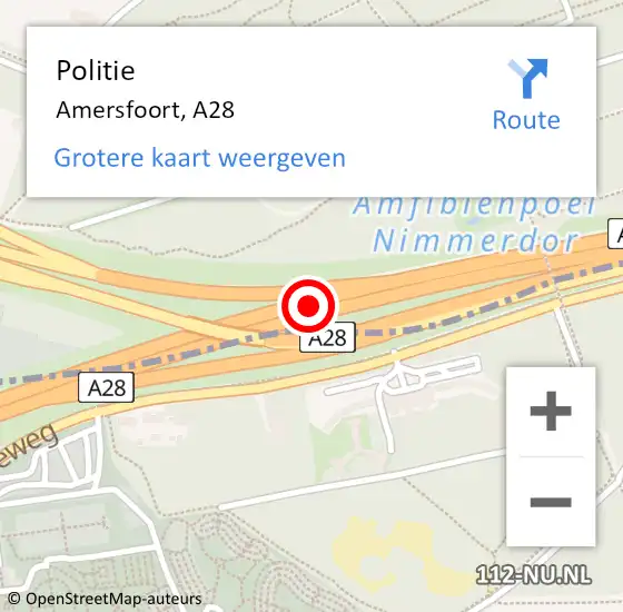 Locatie op kaart van de 112 melding: Politie Amersfoort, A28 R hectometerpaal: 19,6 op 25 juni 2016 16:09