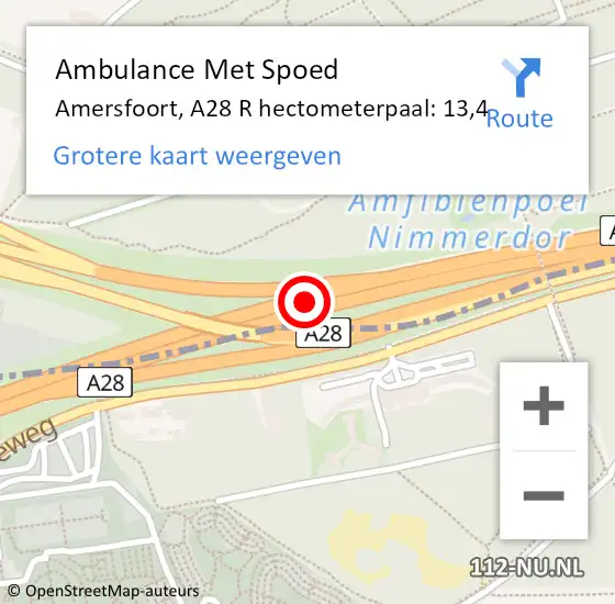 Locatie op kaart van de 112 melding: Ambulance Met Spoed Naar Amersfoort, A28 R hectometerpaal: 19,6 op 25 juni 2016 16:10