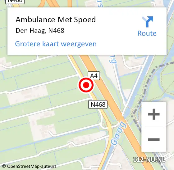 Locatie op kaart van de 112 melding: Ambulance Met Spoed Naar Den Haag, N468 op 25 juni 2016 20:19