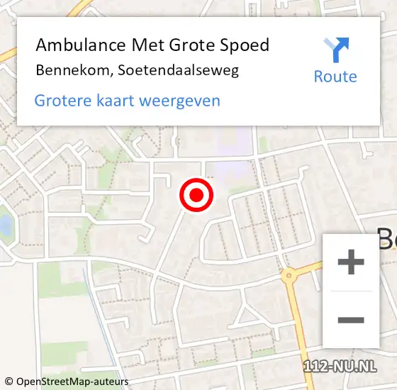 Locatie op kaart van de 112 melding: Ambulance Met Grote Spoed Naar Bennekom, Soetendaalseweg op 26 juni 2016 21:32