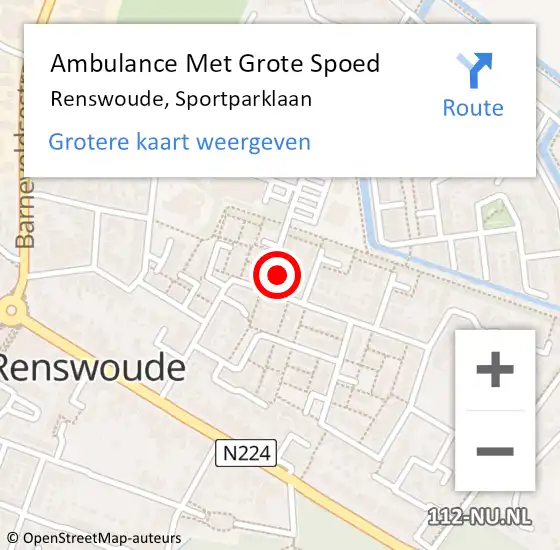 Locatie op kaart van de 112 melding: Ambulance Met Grote Spoed Naar Renswoude, Sportparklaan op 27 juni 2016 02:26