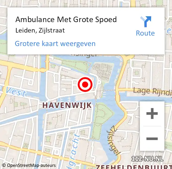 Locatie op kaart van de 112 melding: Ambulance Met Grote Spoed Naar Leiden, Zijlstraat op 27 juni 2016 17:37