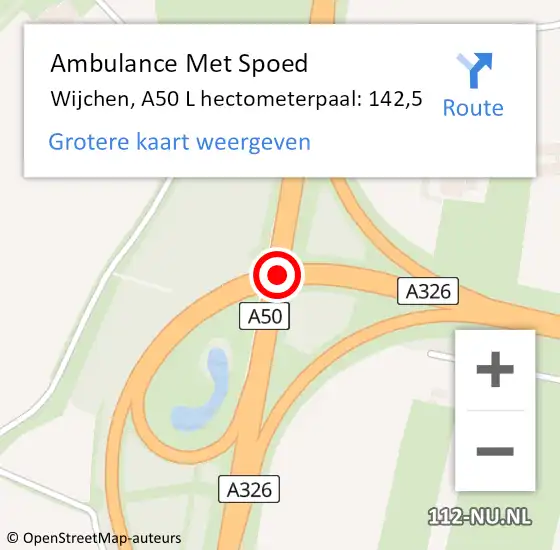 Locatie op kaart van de 112 melding: Ambulance Met Spoed Naar Wijchen, A50 L hectometerpaal: 142,5 op 27 juni 2016 19:03