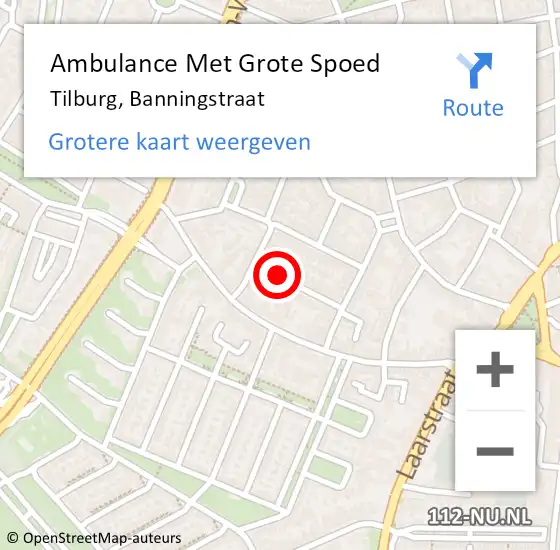 Locatie op kaart van de 112 melding: Ambulance Met Grote Spoed Naar Tilburg, Banningstraat op 27 juni 2016 21:51