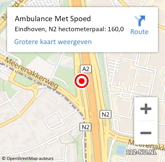Locatie op kaart van de 112 melding: Ambulance Met Spoed Naar Eindhoven, N2 hectometerpaal: 160,0 op 28 juni 2016 00:03