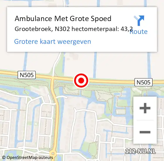 Locatie op kaart van de 112 melding: Ambulance Met Grote Spoed Naar Grootebroek, N302 hectometerpaal: 43,2 op 19 december 2013 14:43