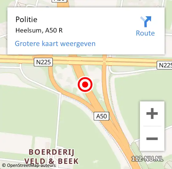Locatie op kaart van de 112 melding: Politie Heelsum, A50 R op 29 juni 2016 07:08