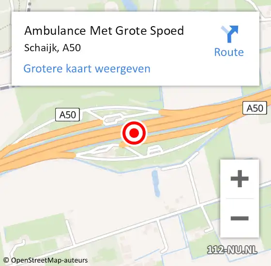 Locatie op kaart van de 112 melding: Ambulance Met Grote Spoed Naar Schaijk, A50 op 29 juni 2016 07:37
