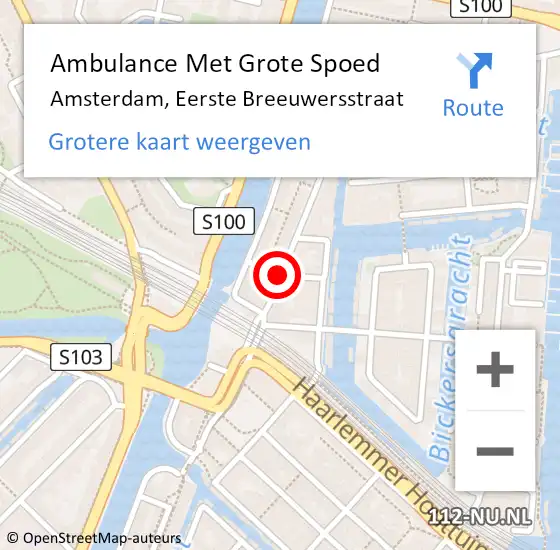 Locatie op kaart van de 112 melding: Ambulance Met Grote Spoed Naar Amsterdam, Eerste Breeuwersstraat op 29 juni 2016 08:55
