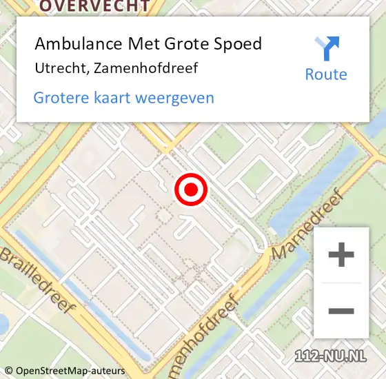 Locatie op kaart van de 112 melding: Ambulance Met Grote Spoed Naar Utrecht, Zamenhofdreef op 29 juni 2016 12:39