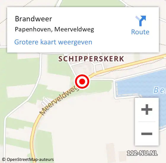 Locatie op kaart van de 112 melding: Brandweer Papenhoven, Meerveldweg op 19 december 2013 17:57