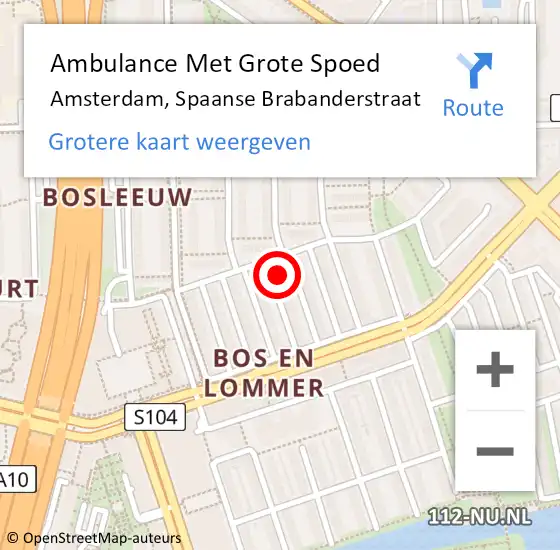 Locatie op kaart van de 112 melding: Ambulance Met Grote Spoed Naar Amsterdam, Spaanse Brabanderstraat op 1 juli 2016 00:44