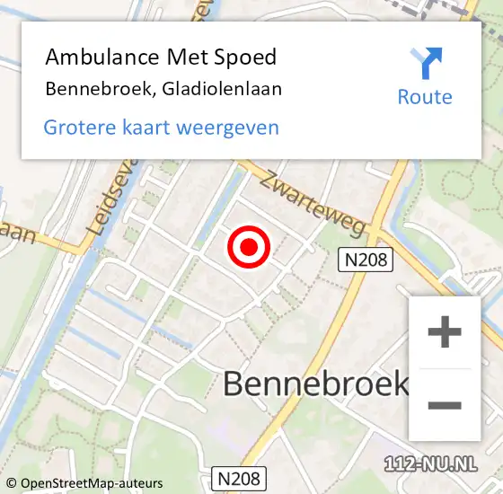 Locatie op kaart van de 112 melding: Ambulance Met Spoed Naar Bennebroek, Gladiolenlaan op 1 juli 2016 09:53