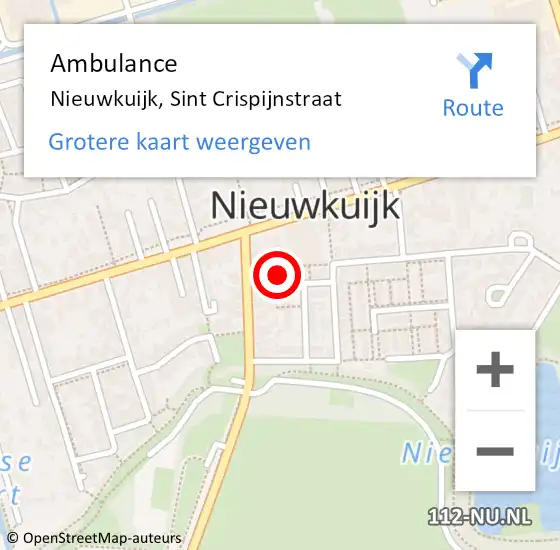 Locatie op kaart van de 112 melding: Ambulance Nieuwkuijk, Sint Crispijnstraat op 1 juli 2016 14:37