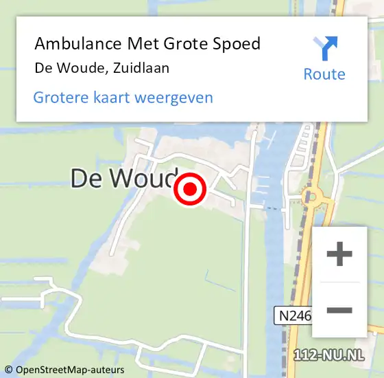 Locatie op kaart van de 112 melding: Ambulance Met Grote Spoed Naar De Woude, Zuidlaan op 3 juli 2016 22:06