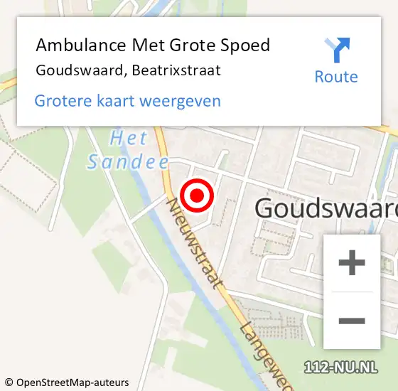 Locatie op kaart van de 112 melding: Ambulance Met Grote Spoed Naar Goudswaard, Beatrixstraat op 4 juli 2016 10:44