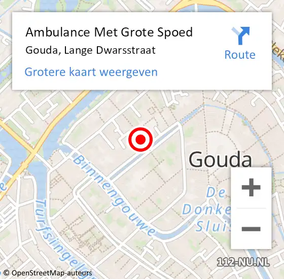 Locatie op kaart van de 112 melding: Ambulance Met Grote Spoed Naar Gouda, Lange Dwarsstraat op 5 juli 2016 20:19