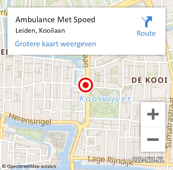 Locatie op kaart van de 112 melding: Ambulance Met Spoed Naar Leiden, Kooilaan op 6 juli 2016 03:06
