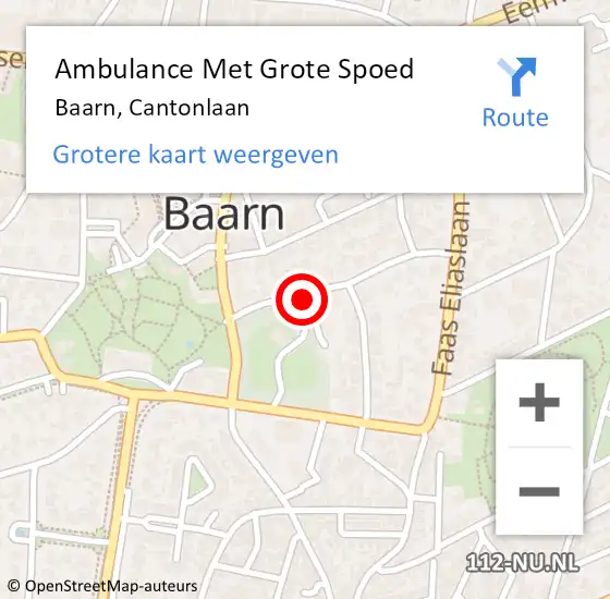 Locatie op kaart van de 112 melding: Ambulance Met Grote Spoed Naar Baarn, Cantonlaan op 6 juli 2016 10:52