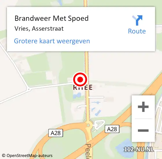 Locatie op kaart van de 112 melding: Brandweer Met Spoed Naar Vries, Asserstraat op 6 juli 2016 15:00