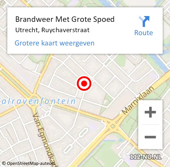 Locatie op kaart van de 112 melding: Brandweer Met Grote Spoed Naar Utrecht, Ruychaverstraat op 6 juli 2016 23:31