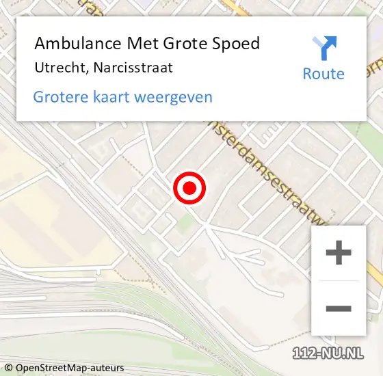 Locatie op kaart van de 112 melding: Ambulance Met Grote Spoed Naar Utrecht, Narcisstraat op 7 juli 2016 10:08