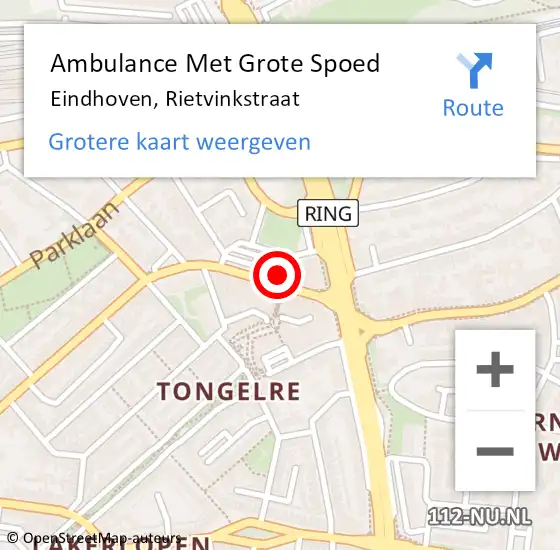 Locatie op kaart van de 112 melding: Ambulance Met Grote Spoed Naar Eindhoven, Rietvinkstraat op 7 juli 2016 17:00