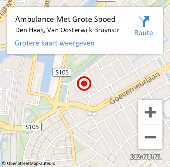 Locatie op kaart van de 112 melding: Ambulance Met Grote Spoed Naar Den Haag, Van Oosterwijk Bruynstr op 7 juli 2016 18:44